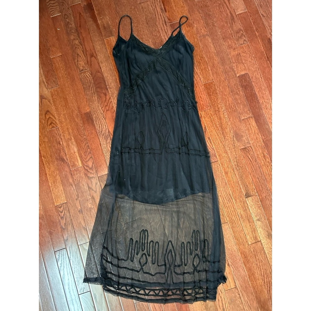 Vintage Y2K 2000s NATAYA Black Lace Sheer Unique Pattern Sun Dress Large